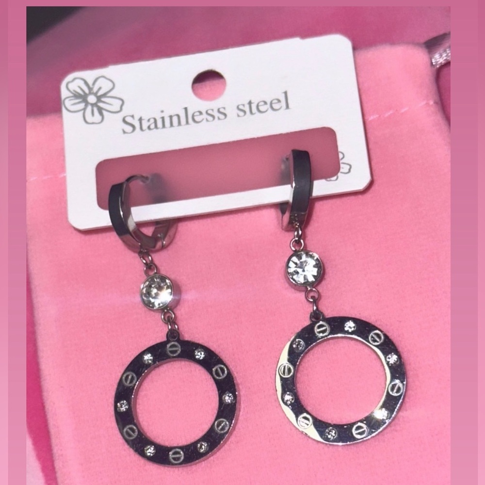 Fashion Earrings Sliver or Gold Tone Over Stainless Steel with Cubic Zirconia